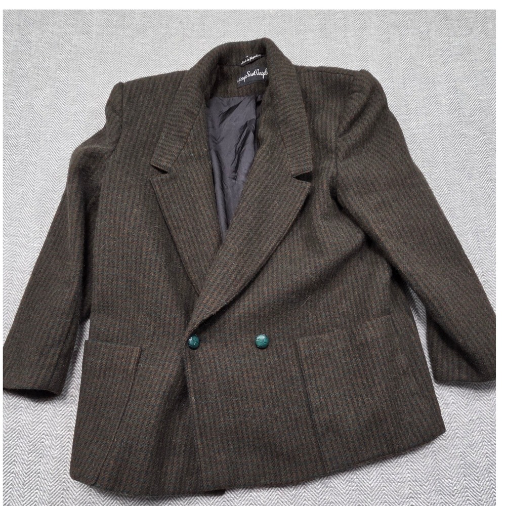 Giorgio‎ Sant Angelo Vintage Wool Blazer Brown Green Houndstooth Size 14 Mens